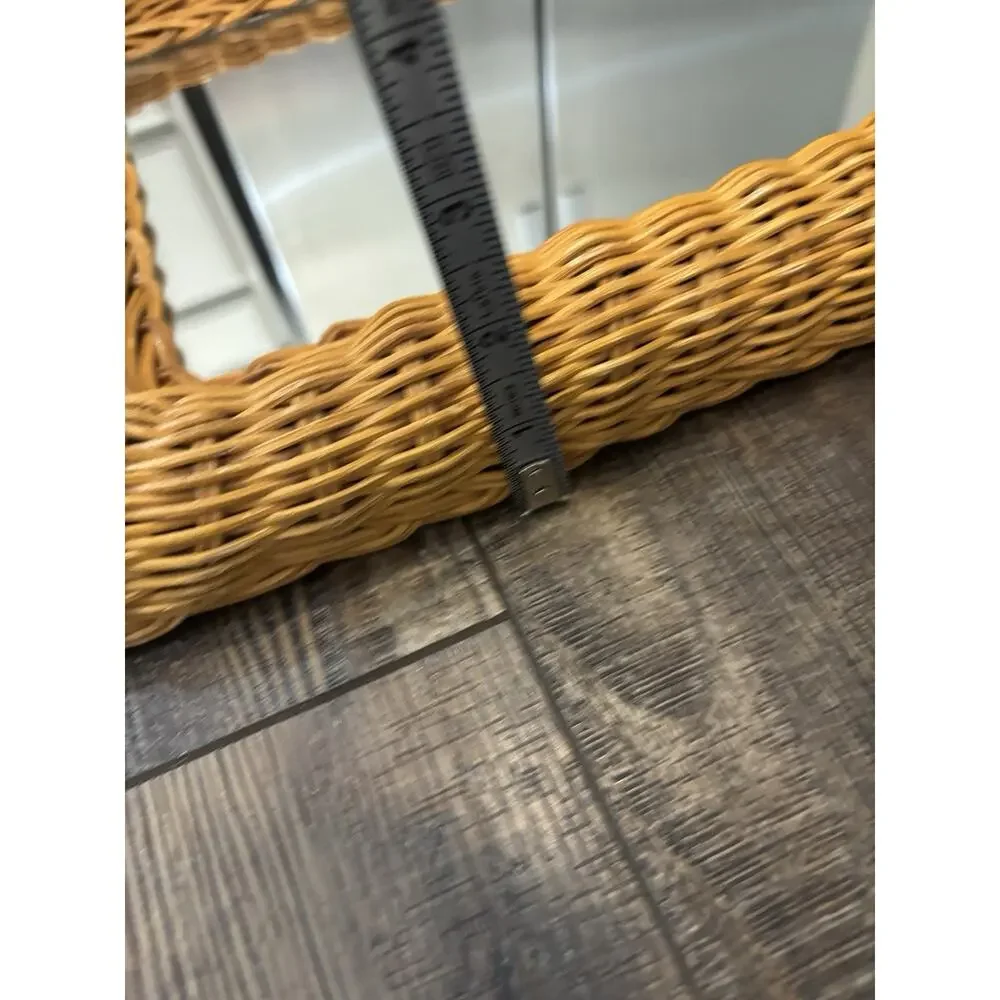 Vintage Wicker Rattan Mirror Arched Wall Hanging Boho Coastal Cottage MCM 15x12